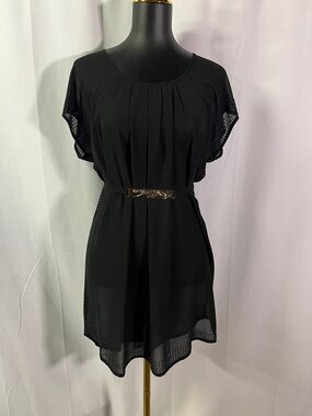 NWT Sara Boo Black Sheer Short Sleeve Belted Mini Dress